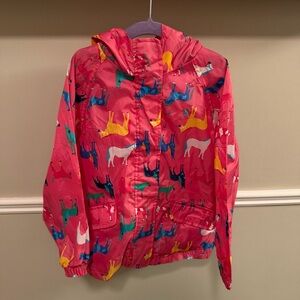 Joules Girls Pink Horse Print Waterproof Rain Jacket Hooded Size 5Y 110cm